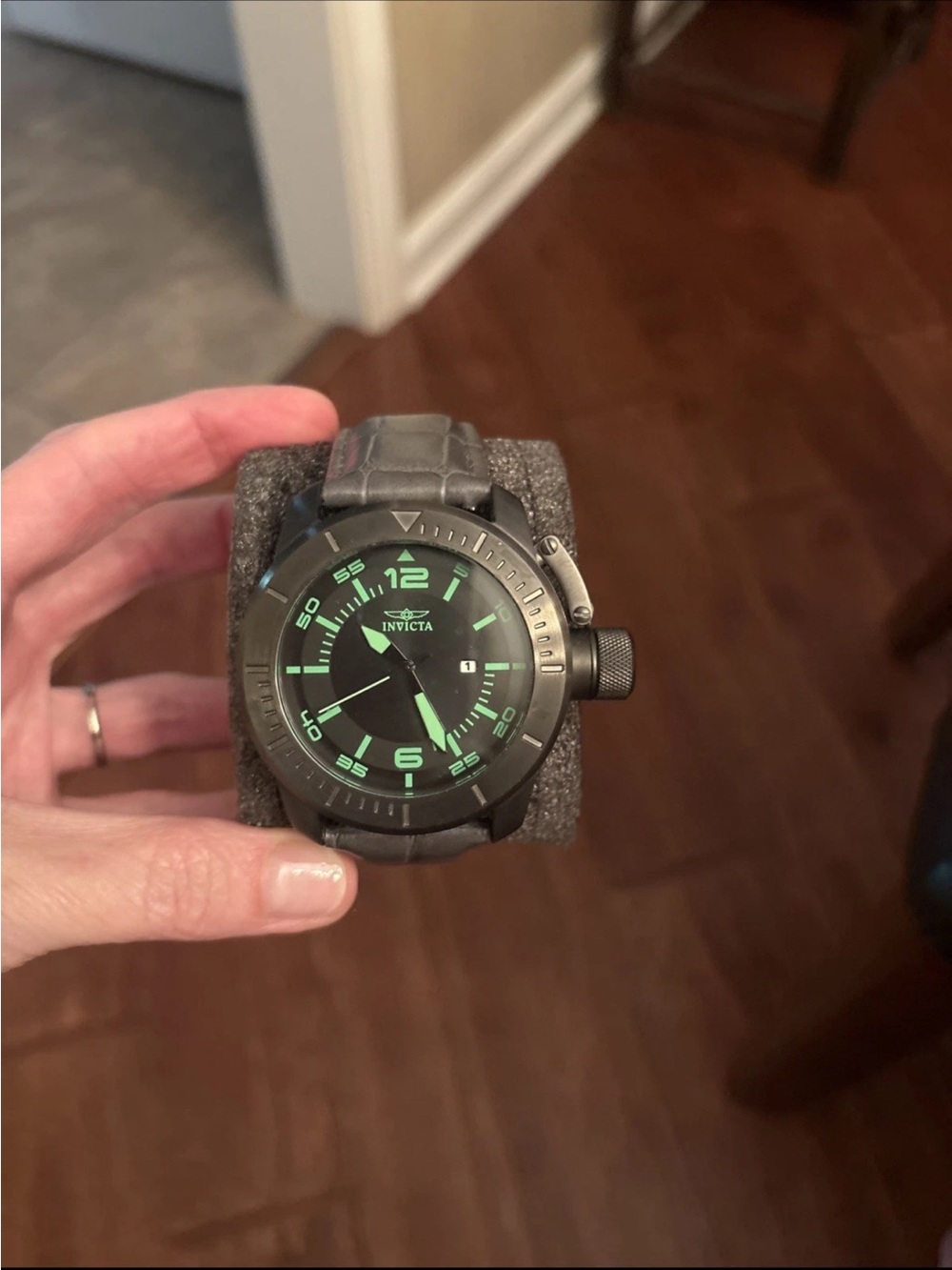 Invicta Black Case Watch with Green Luminous Dial (will need new battery)